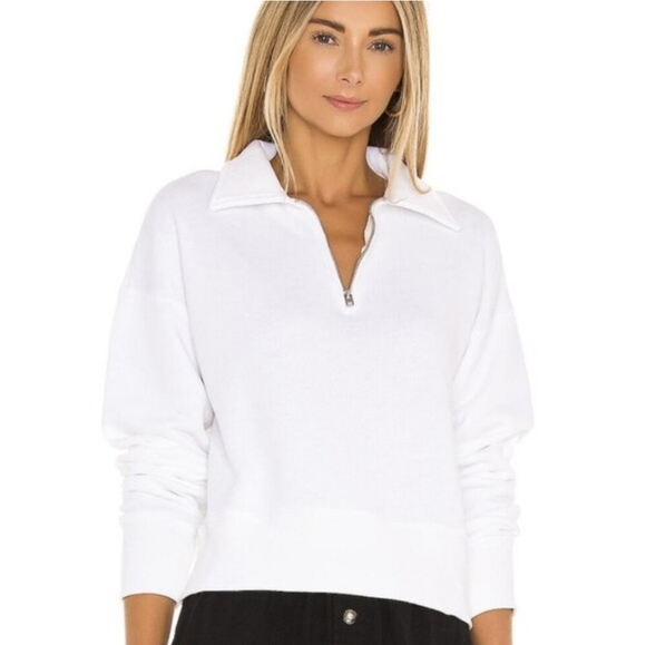 Re/Done White 70's Cropped Half Zip Sweatshirt - Picture 1 of 11